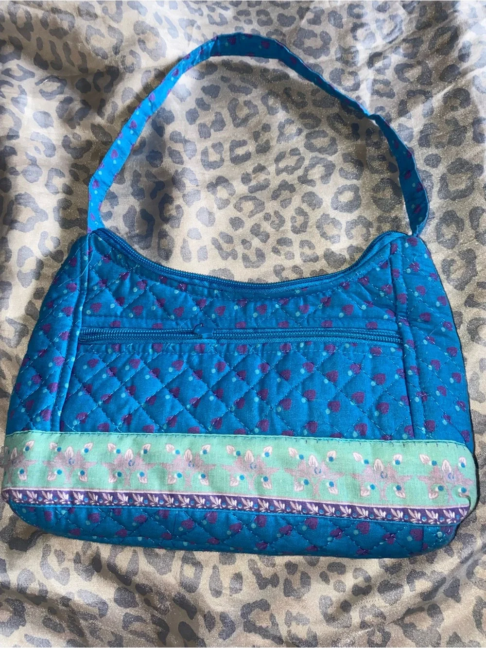 Quilted Teal Shoulder Bag with Mint Accent